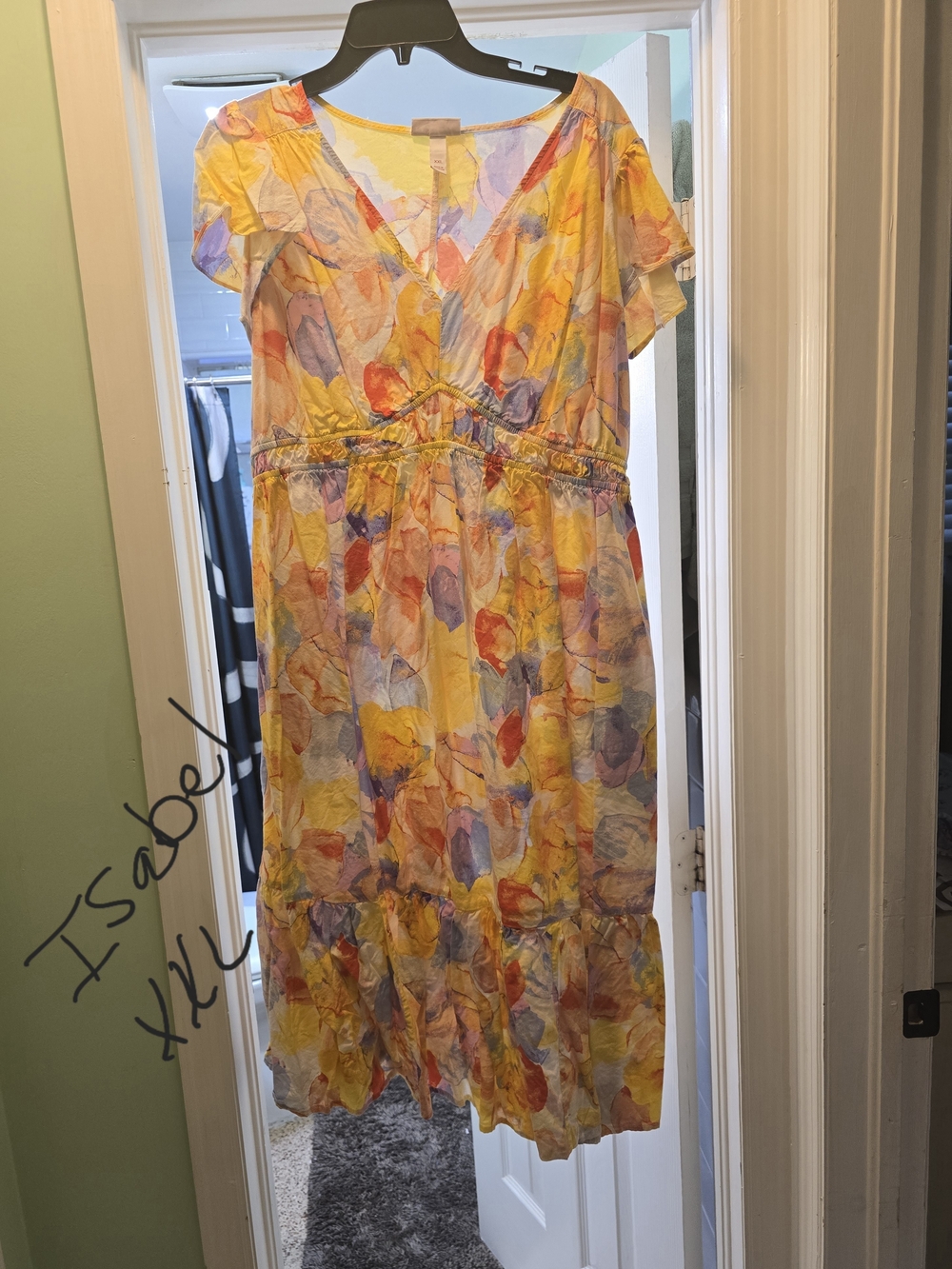 Women's Yellow Floral V-Neck Midi Dress